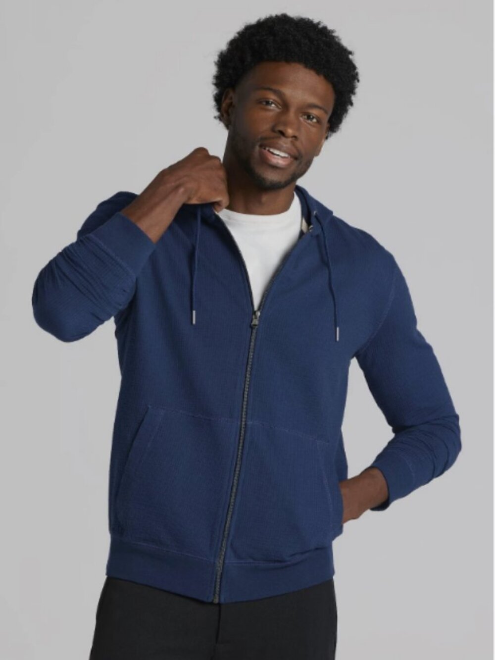 Joseph Abboud Mens Waffle Print Zip Hoodie Navy Medium